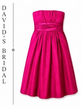 David’s Bridal Fuchsia Strapless Cocktail Dress Pockets Fit Flare Size 6. h